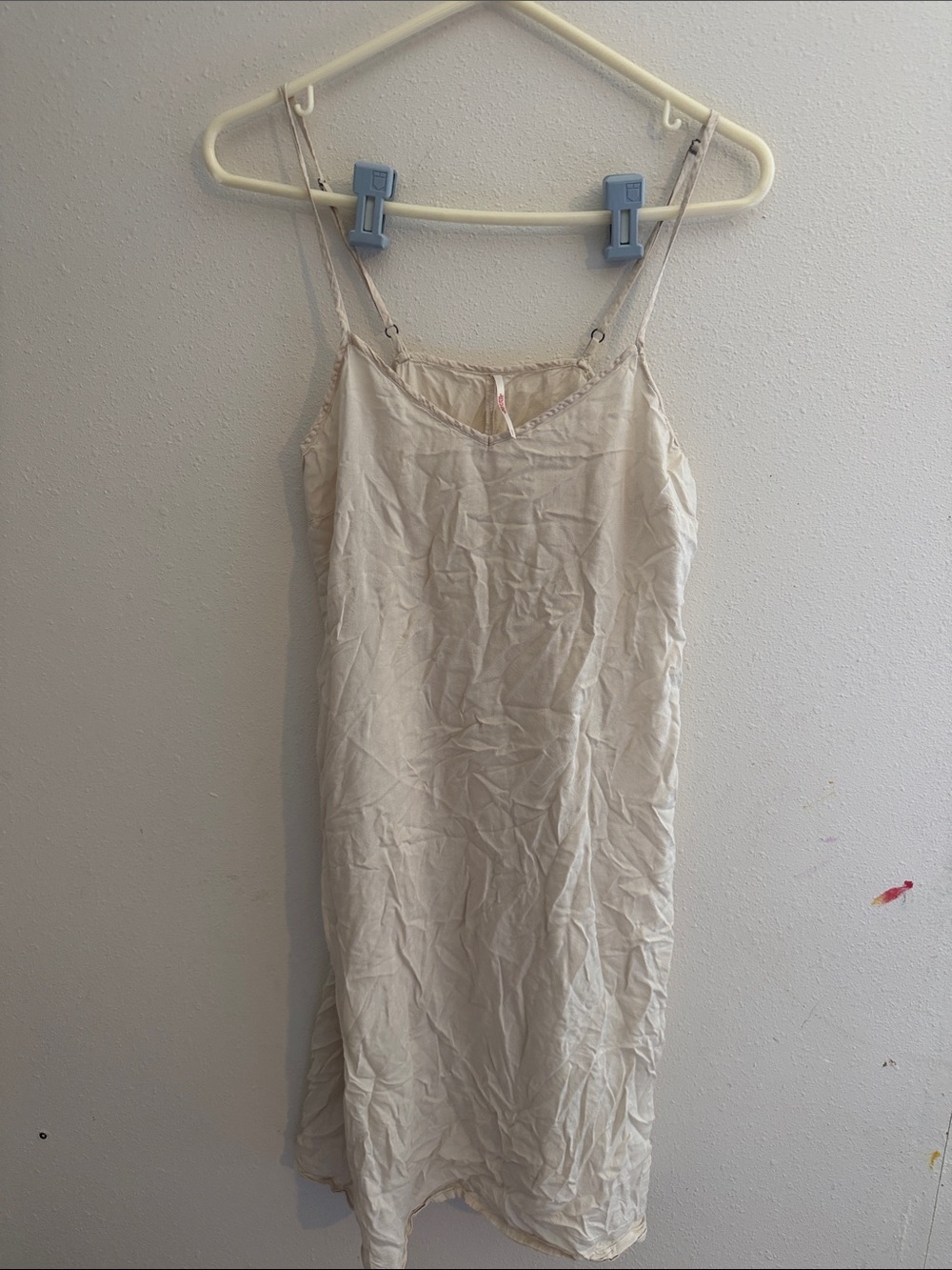Free People Neutral Cream Slip Dress with Delicate Spaghetti Straps
